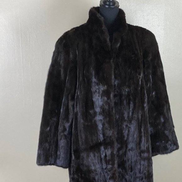 Chic Dark Brown Real Fur Coat, Authentic, XL - Picture 2 of 15